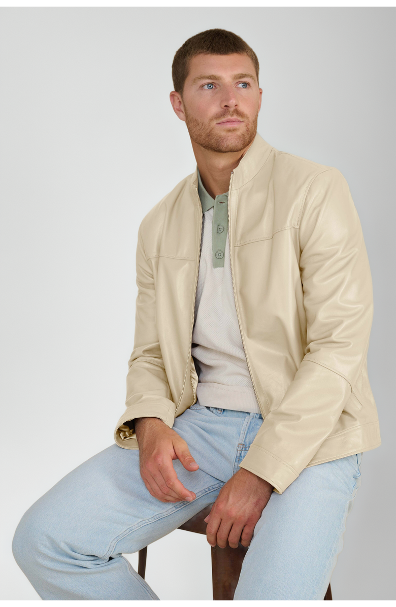 Furniq UK Otis Racer Leather Jacket, Alternate, color, Brown