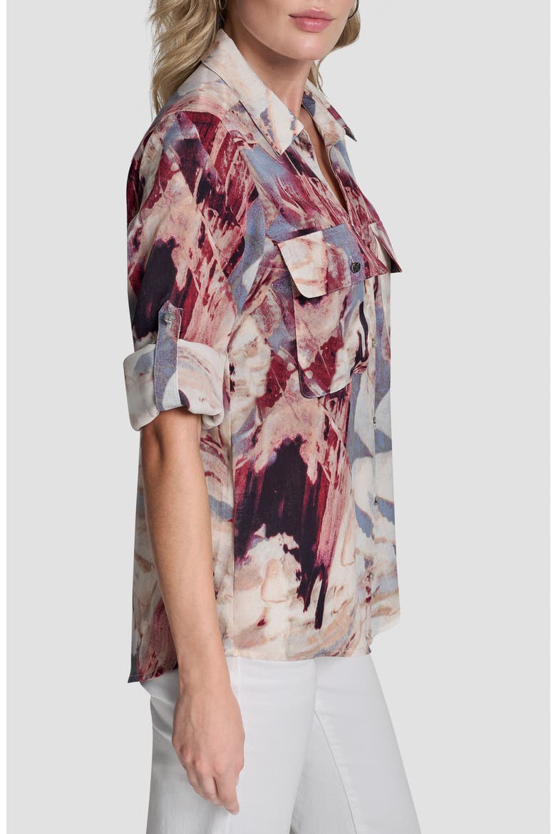Abstract Print Roll-Tab Sleeve Button-Up Shirt, Alternate, color, URBAN SANDSTORM