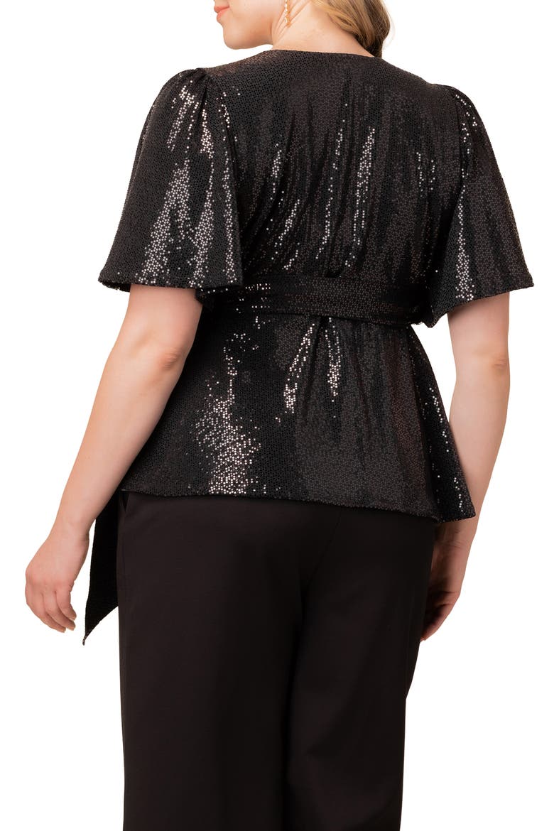 Shimmerying Sequin Wrap Top, Alternate, color, ONYX