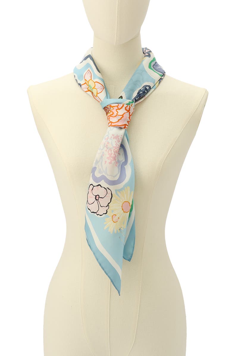 Kate Spade New York garden floral silk square scarf, Alternate, color, Blue Multi