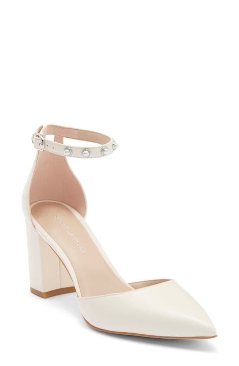 Faux Pearl Block Heel Pump (Women)