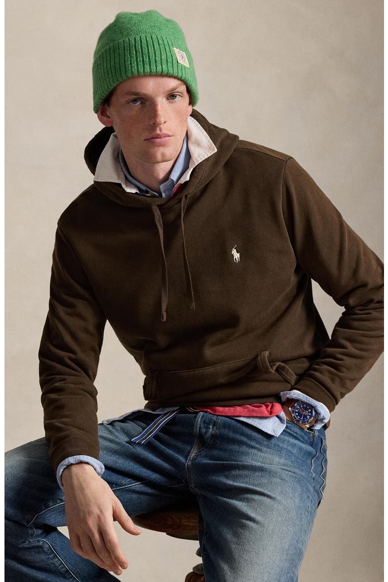 Loopback Cotton Fleece Hoodie, Alternate, color, DARK BEECH