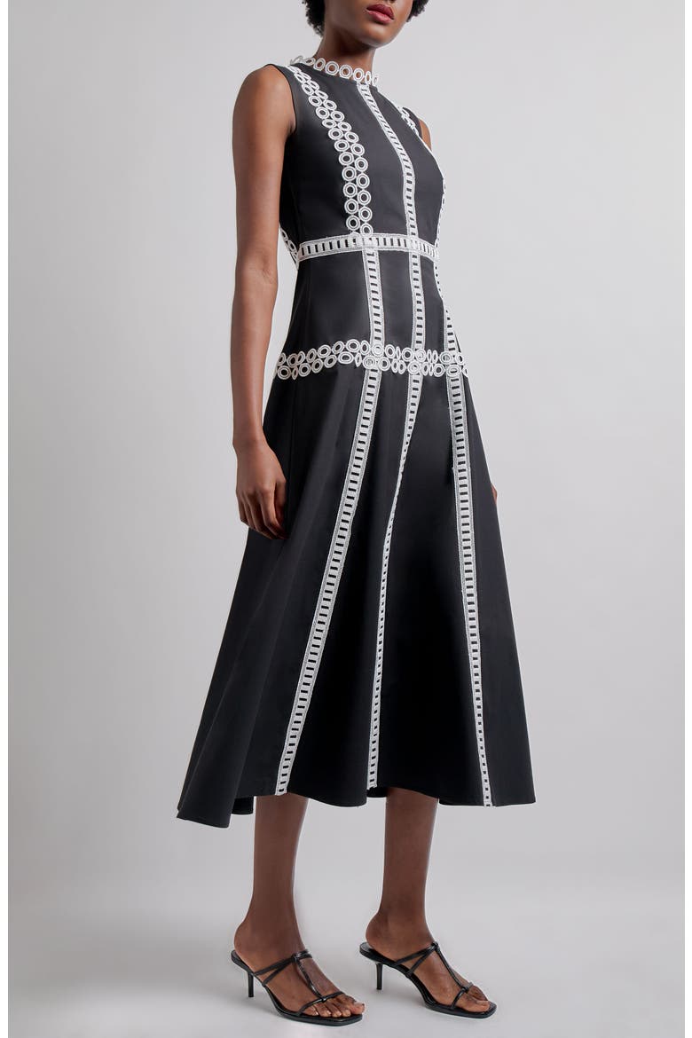 Eyelet Trim Sleeveless Cotton Dress, Alternate, color, BLACK/ WHITE