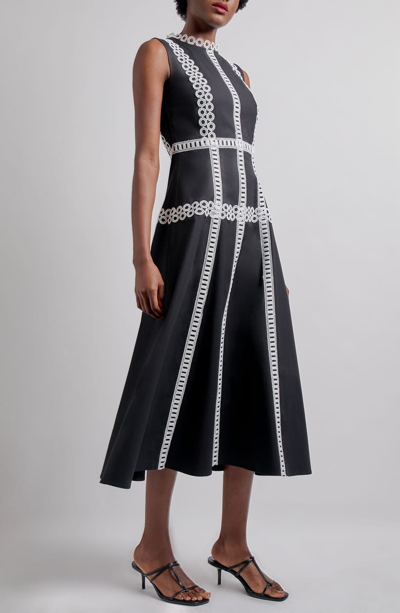 Misook Eyelet Trim Sleeveless Cotton Dress, Alternate, color, Black/ White