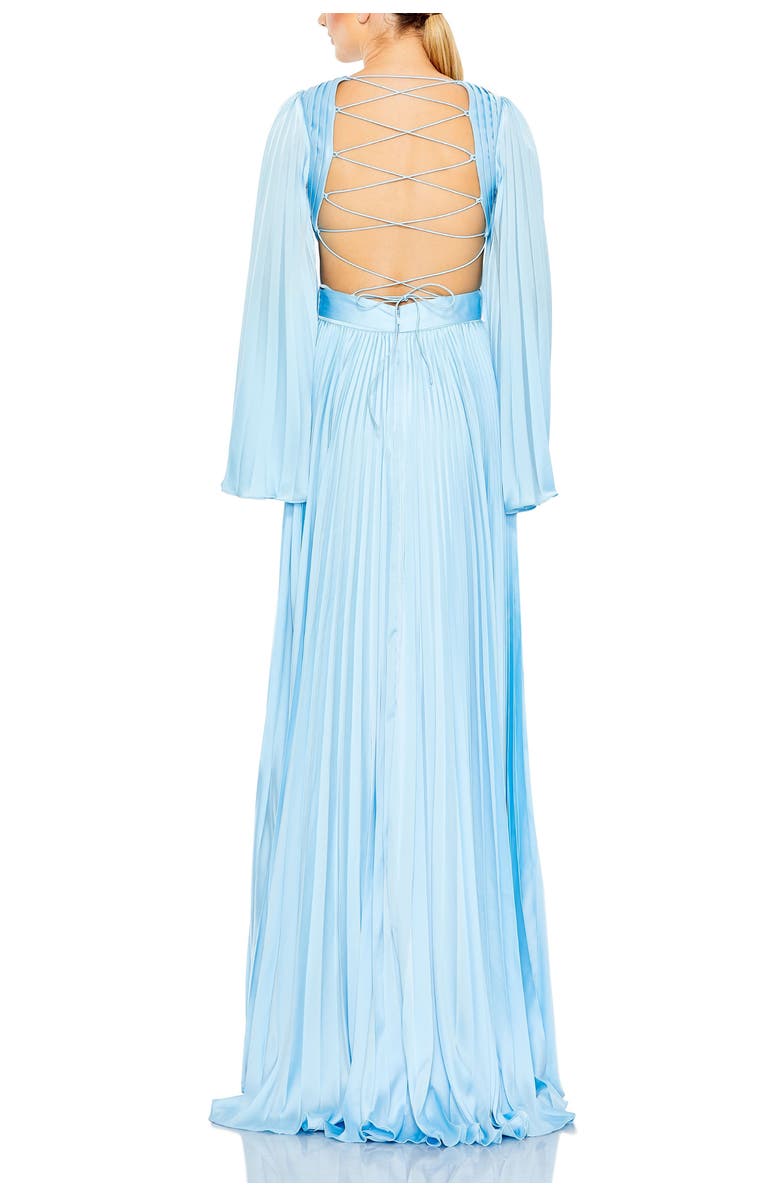 Mac Duggal Long Sleeve Lace up Back Charmeuse Gown, Alternate, color, Ice Blue