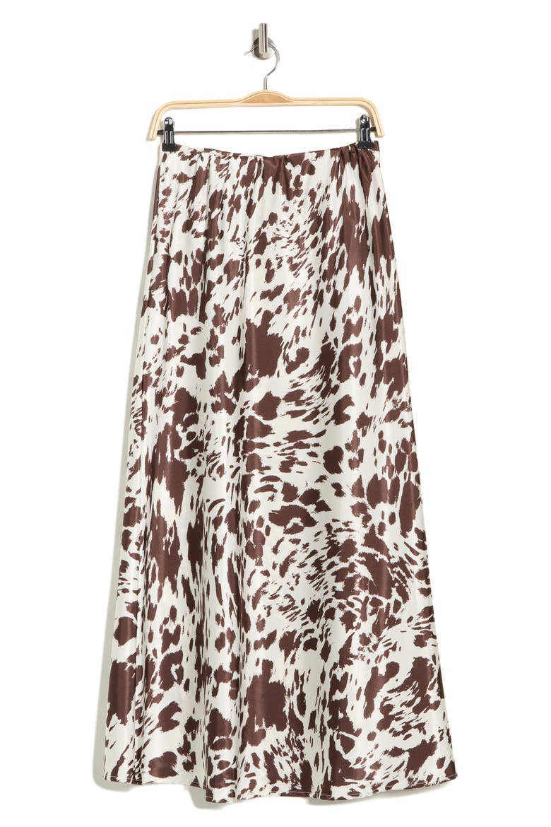 Animal Print Satin Maxi Skirt, Alternate, color, COW