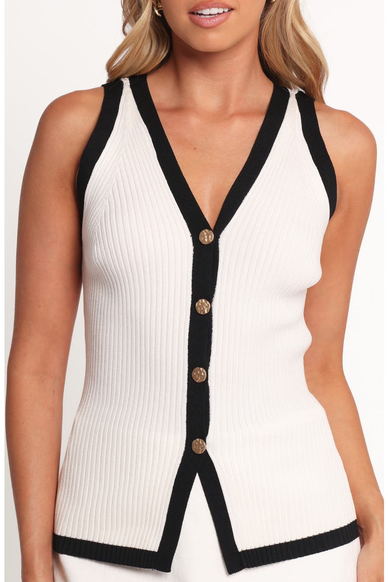 Virginia Contrast Trim Sweater Vest, Alternate, color, WHITE BLACK