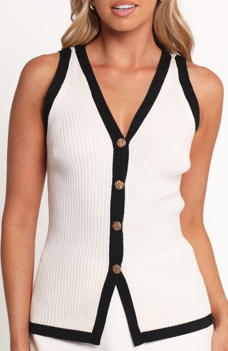 Petal & Pup Virginia Contrast Trim Sweater Vest, Alternate, color, White Black