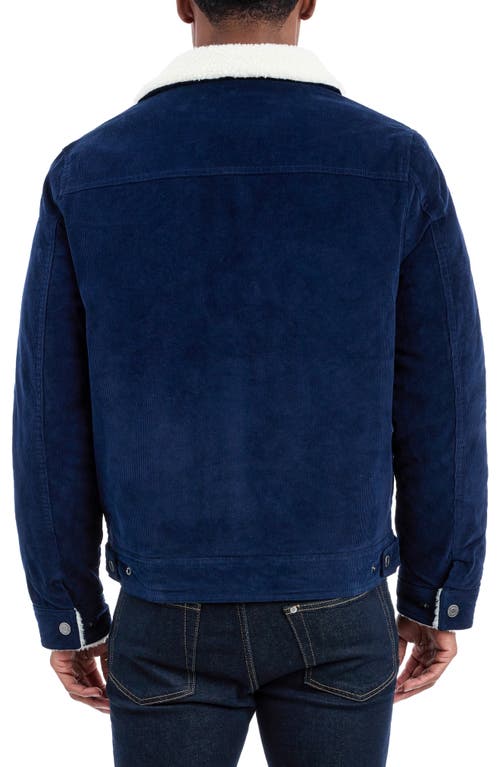 Lucky Brand Faux Shearling Lined Corduroy Trucker Jacket In Blue