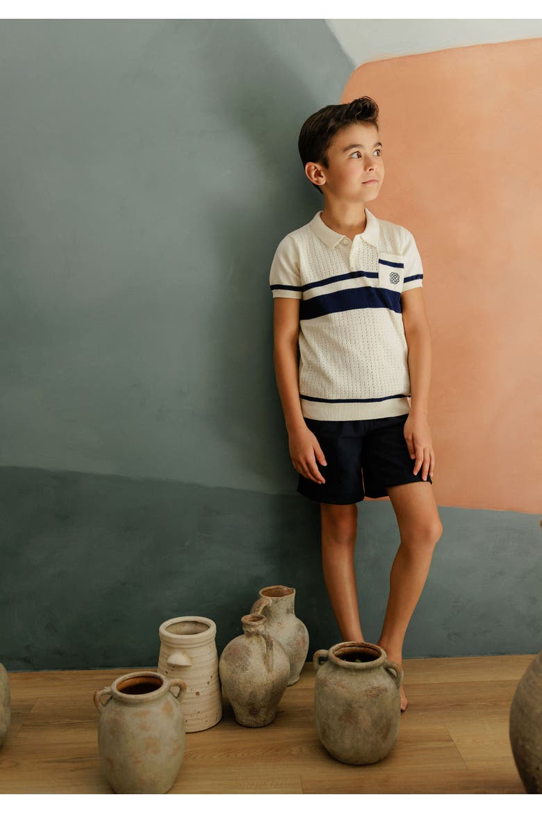 Looms Storybook Collection - Boys Mesh Knit Polo, Alternate, color, Ivory