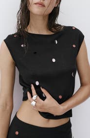 MANGO Sequined Short Sleeve Top