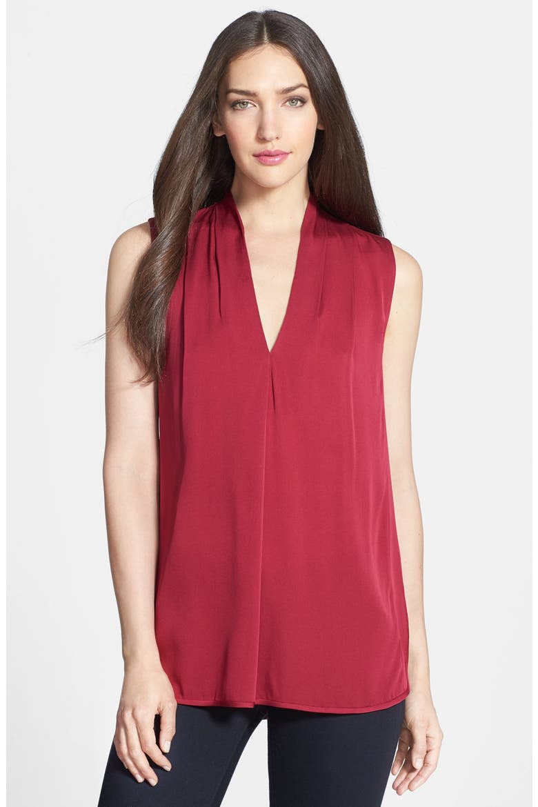 Paneled Stretch Silk Georgette Shell, Main, color, DEEP BOYSENBERRY