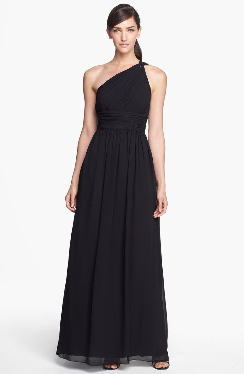 Donna Morgan 'Rachel' Ruched One-Shoulder Chiffon Gown, Main, color, 