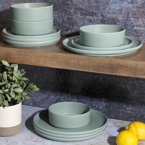Gibson Canyon Crest 12 Piece Stackable Melamine Dinnerware Set In Green
