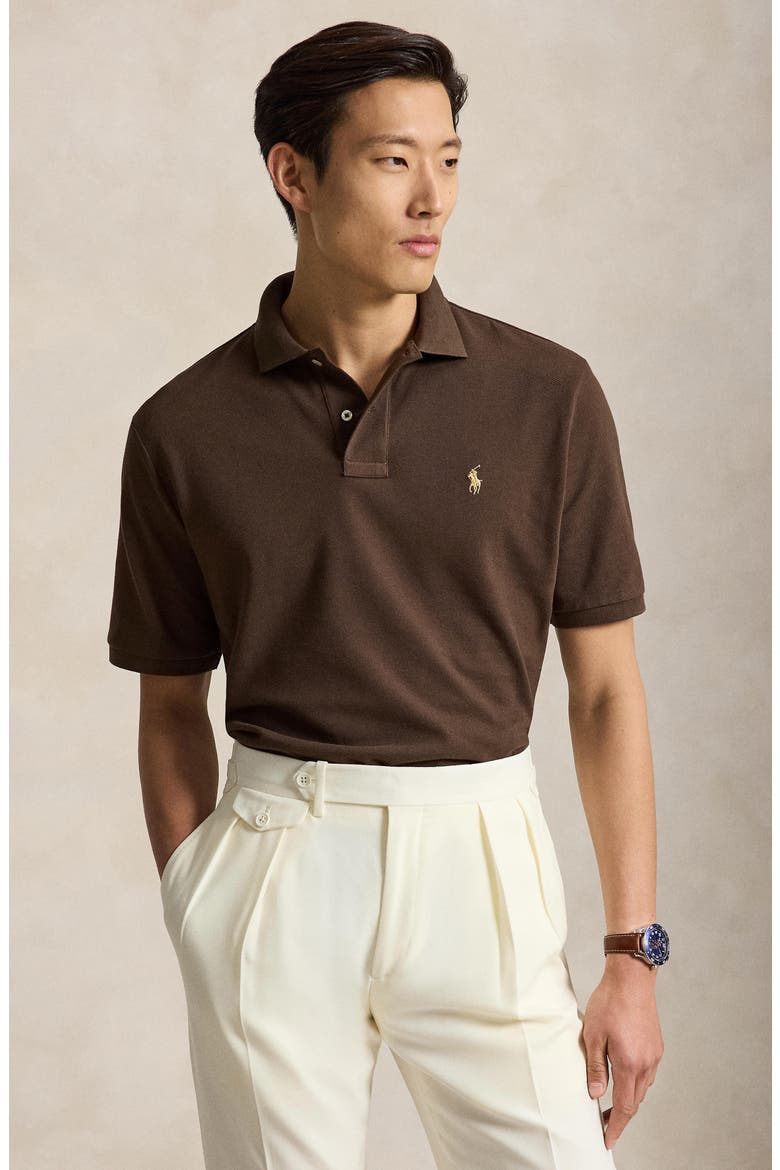 The Iconic Solid Cotton Piqué Polo, Alternate, color, NUTMEG BROWN