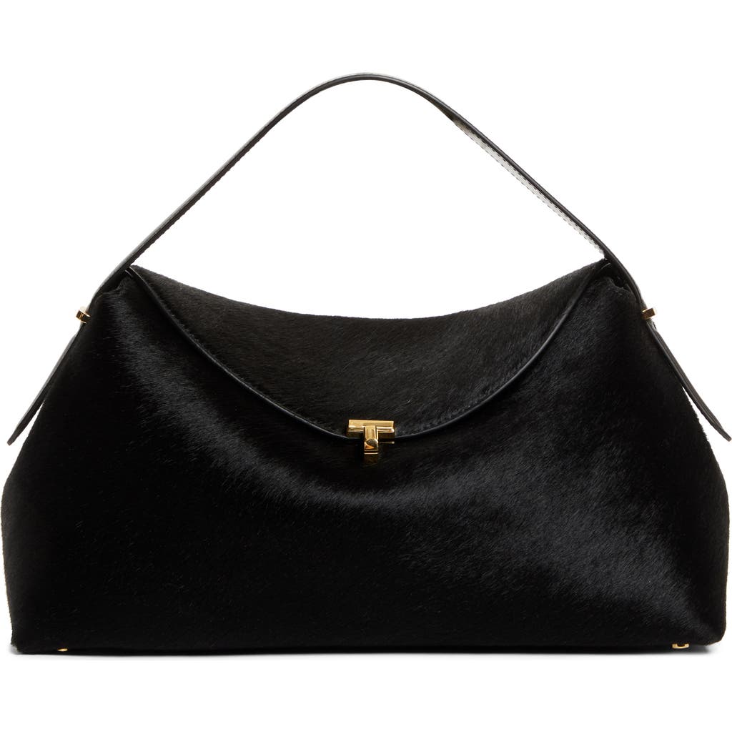 Totême Toteme T-lock Genuine Calf Hair Top Handle Bag In Black