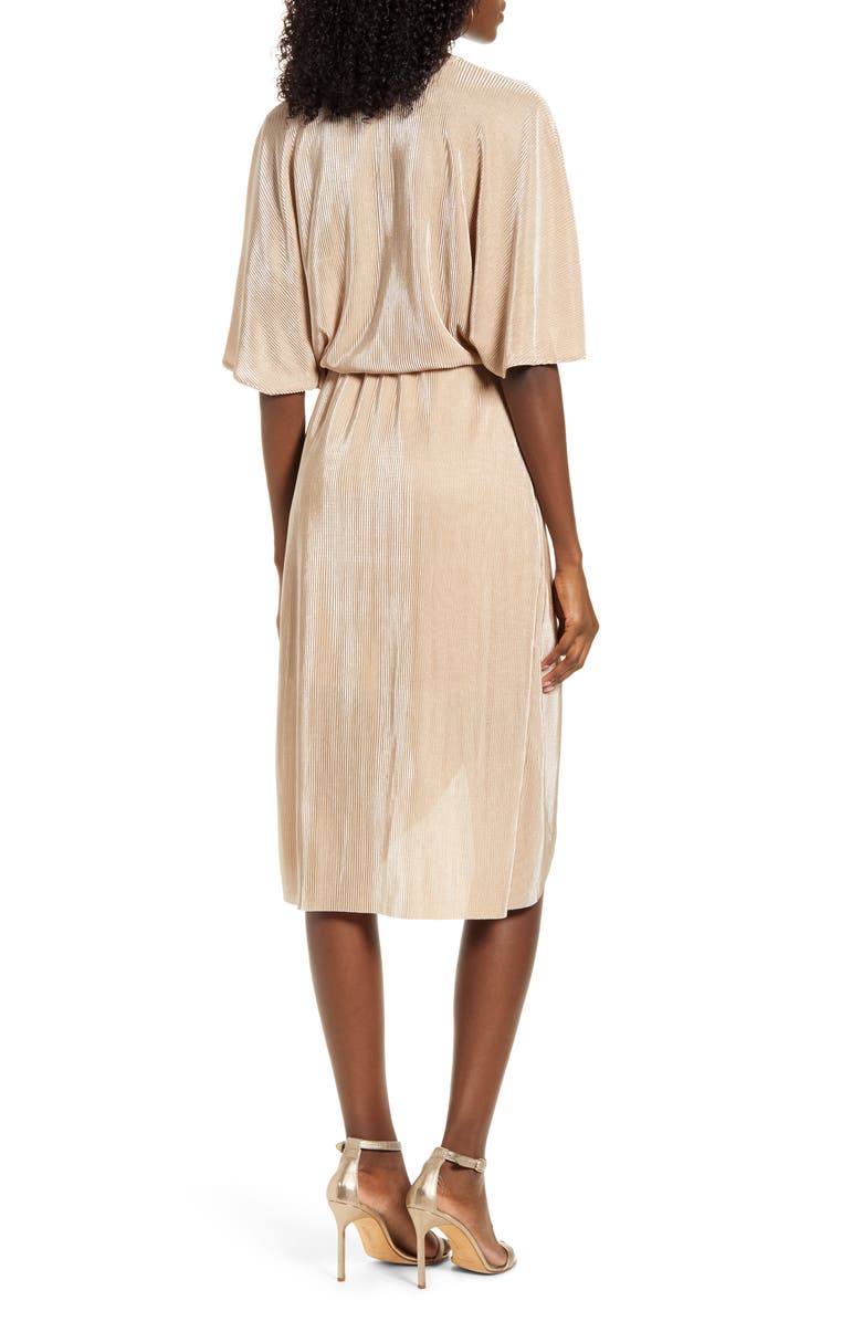 VERO MODA Dagny Metallic Pleated Faux Wrap Dress, Alternate, color,