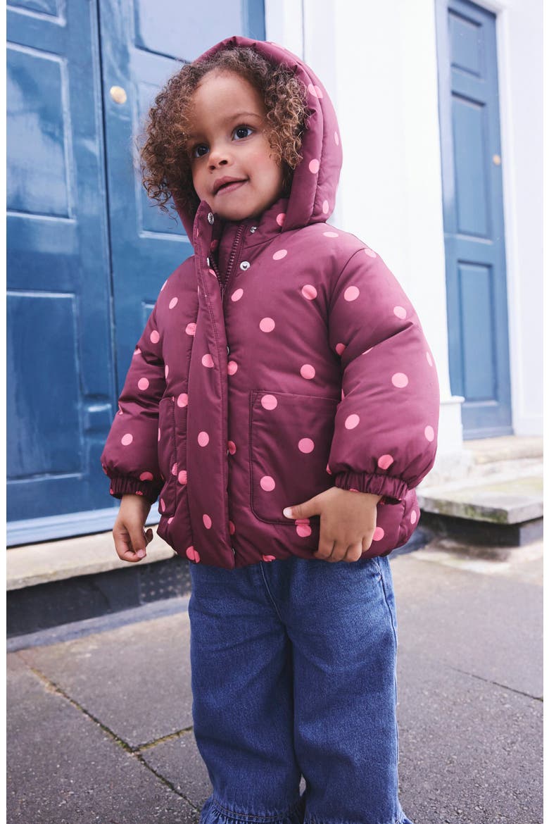 Kids' Polka Dot Hooded Puffer Jacket, Alternate, color, RED