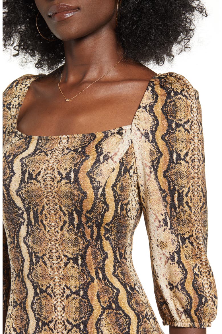 Snakeprint Fit & Flare Dress, Alternate, color, CAMEL BROWN