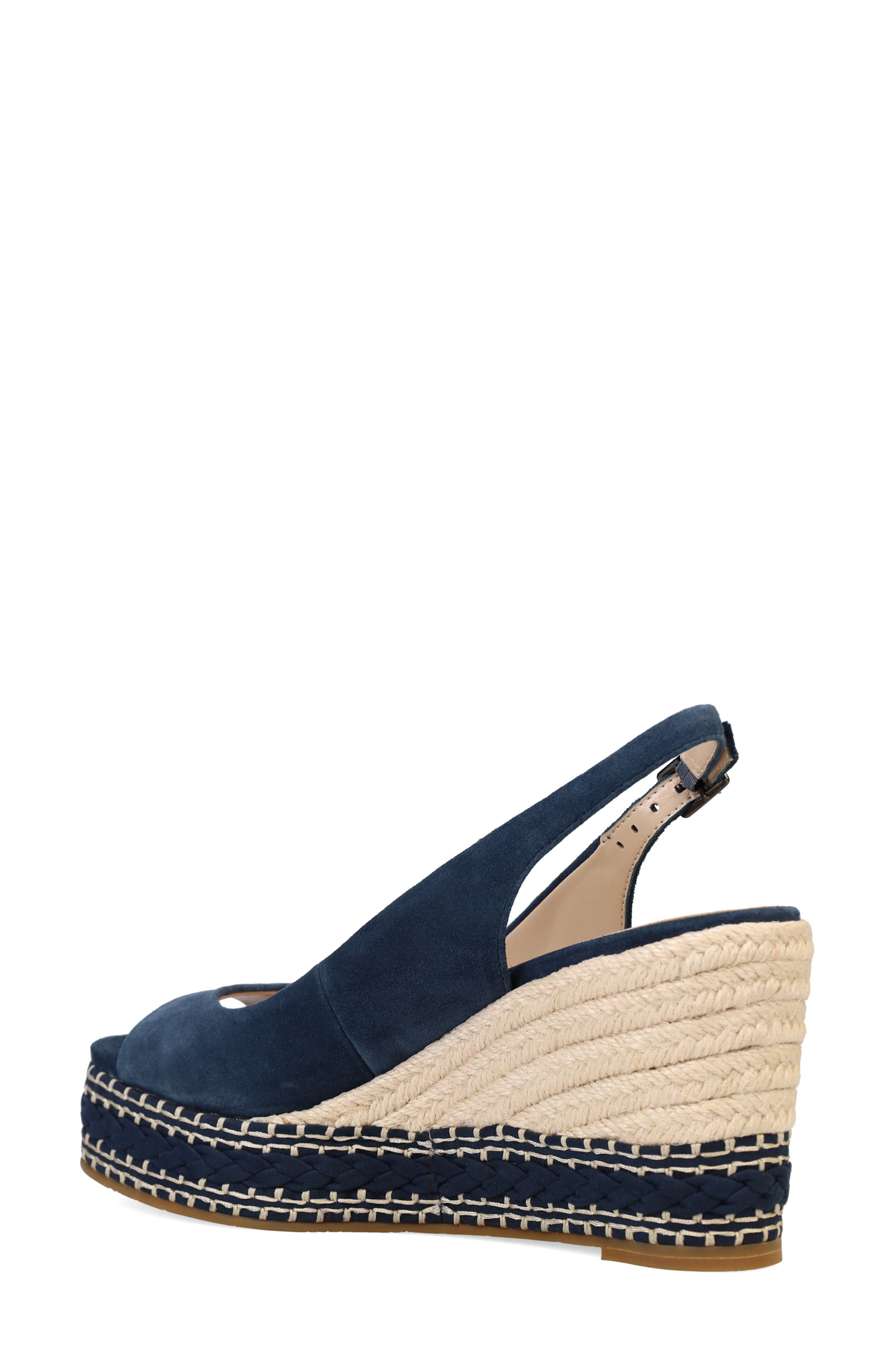 Pelle Moda Eleny Slingback Espadrille Platform Wedge Peep Toe Sandal, Alternate, color, Midnight
