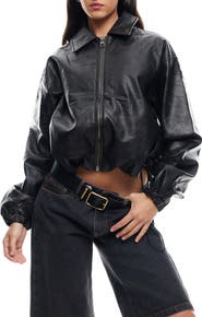 LIONESS Nirvana Faux Leather Bomber Jacket