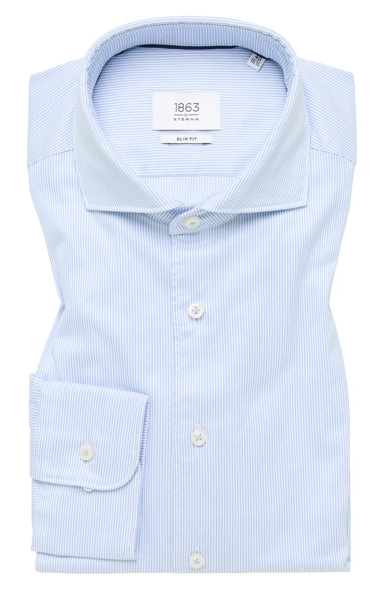1863 by Eterna Stripe Non-Iron Cotton Twill Dress Shirt, Alternate, color, Sky