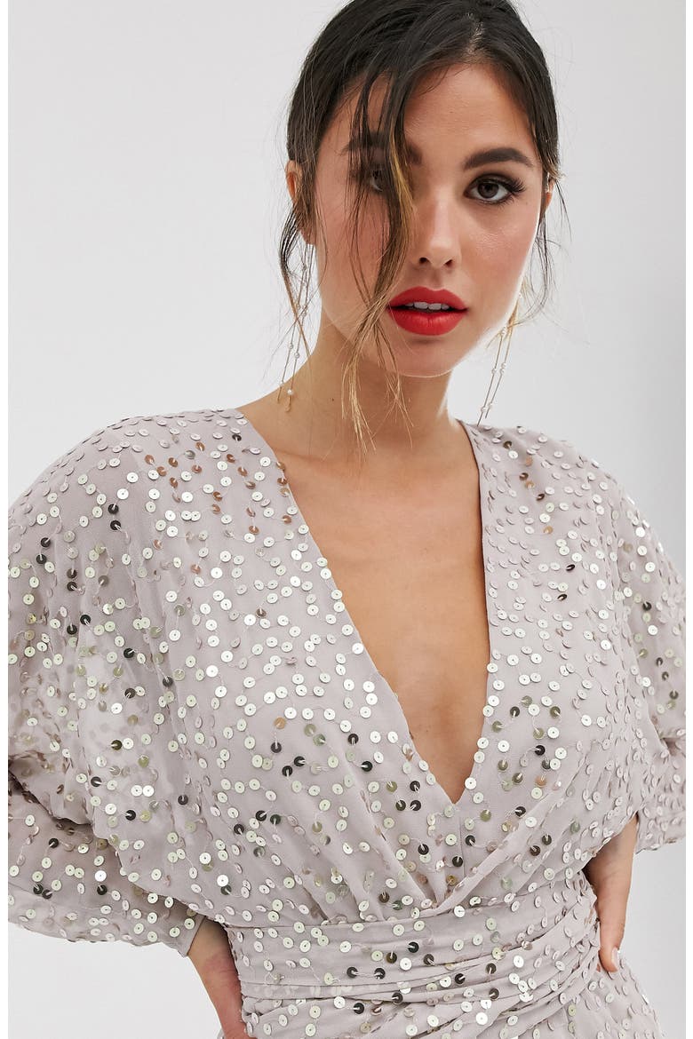 Sequin Long Sleeve Midi Dress, Alternate, color, GOLD