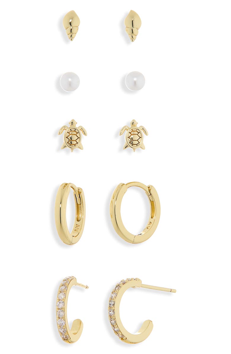 ARGENTO VIVO Beach Set of 5 Assorted Stud & Hoop Earrings, Alternate, color, Gold
