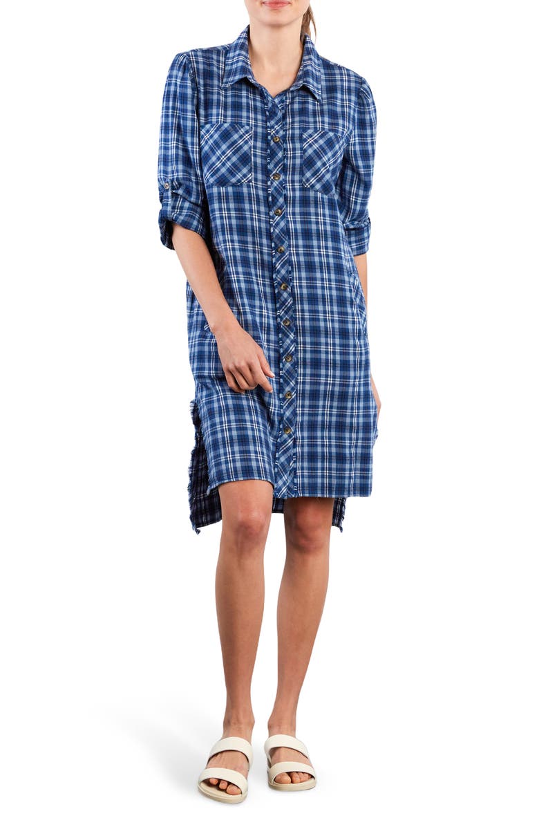 Billy T Plaid Long Sleeve Shirtdress, Main, color, Blue Denim Plaid