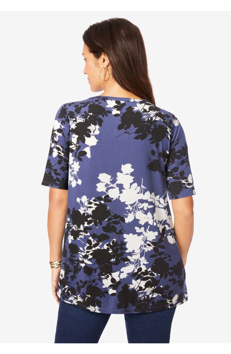 Jessica London Stretch Knit Cutout Swing Tunic, Alternate, color, Dusk Graphic Floral