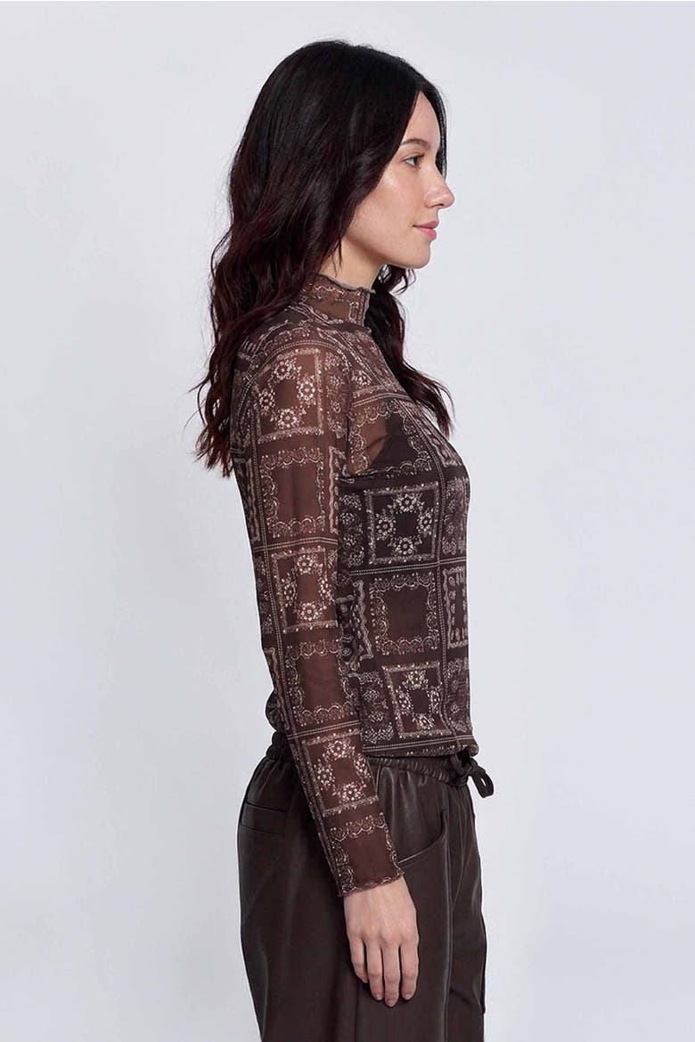 Wren Sheer Bandana Print Turtleneck Top, Alternate, color, Chocolate Combo