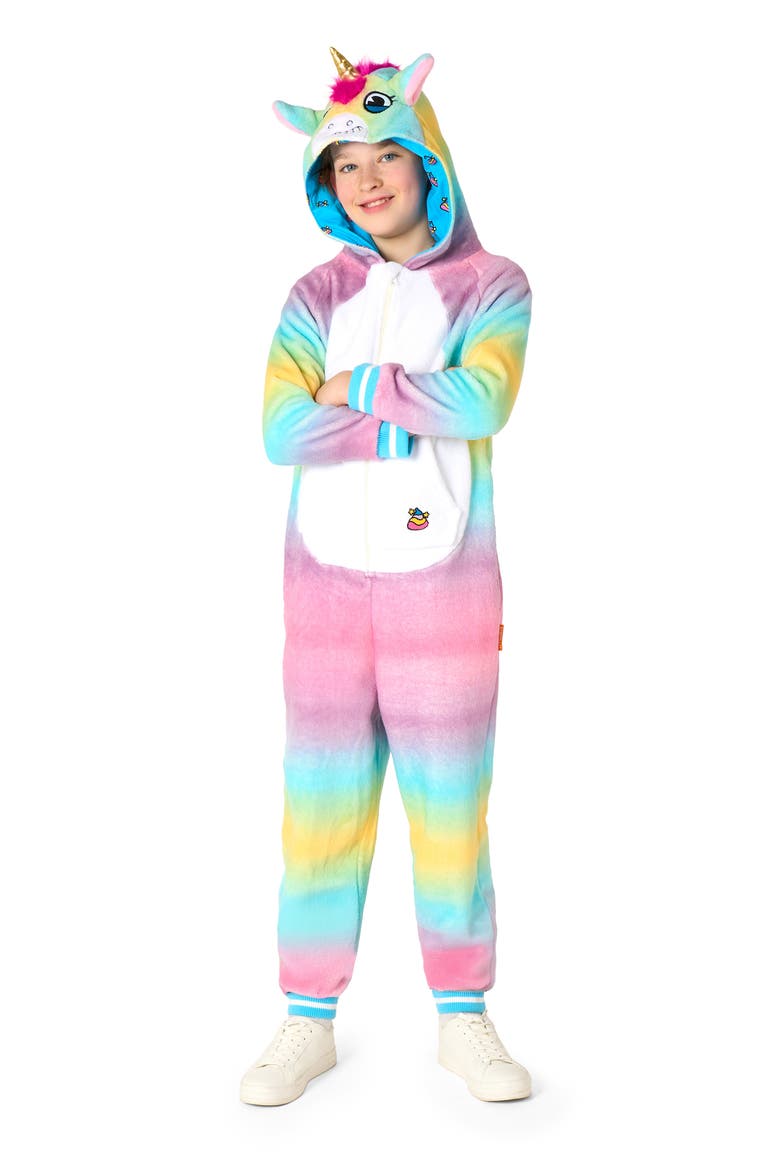 Kids' Unicorn One Piece Hooded Jumpsuit, Main, color, PINK MULTI