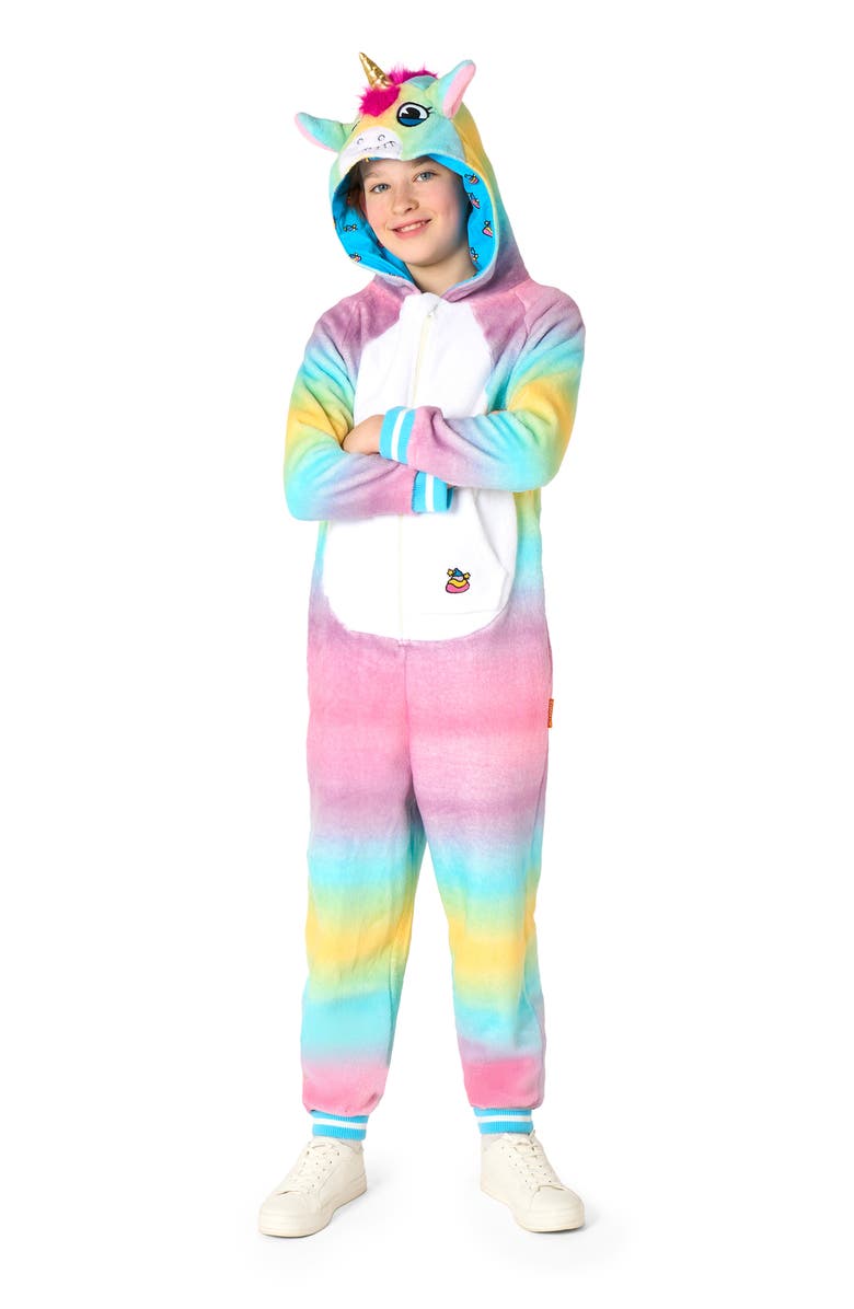 OppoSuits Kids' Unicorn One Piece Hooded Jumpsuit, Main, color, Pink Multi