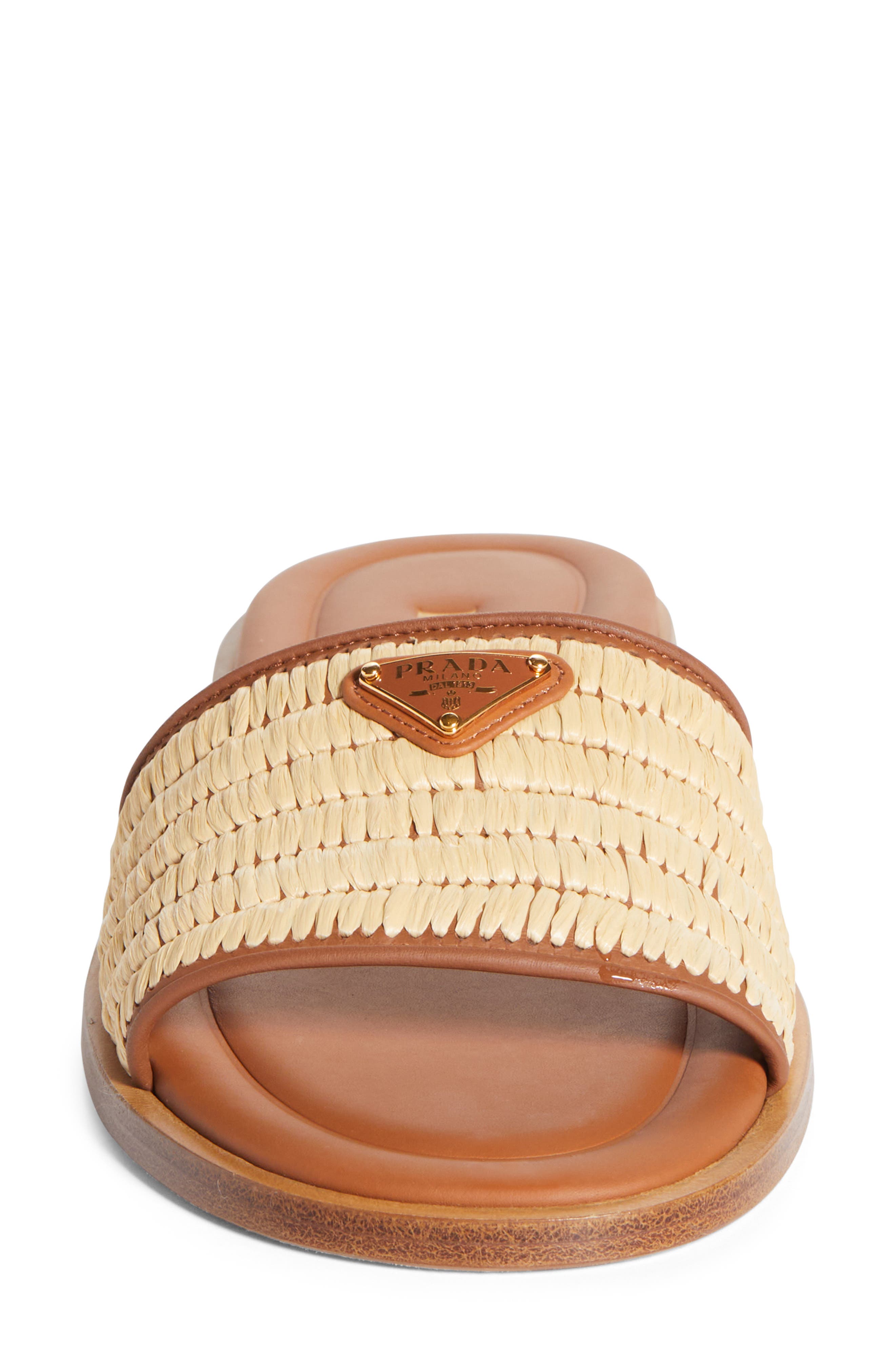 Prada Raffia Slide Sandal, Alternate, color, Naturale
