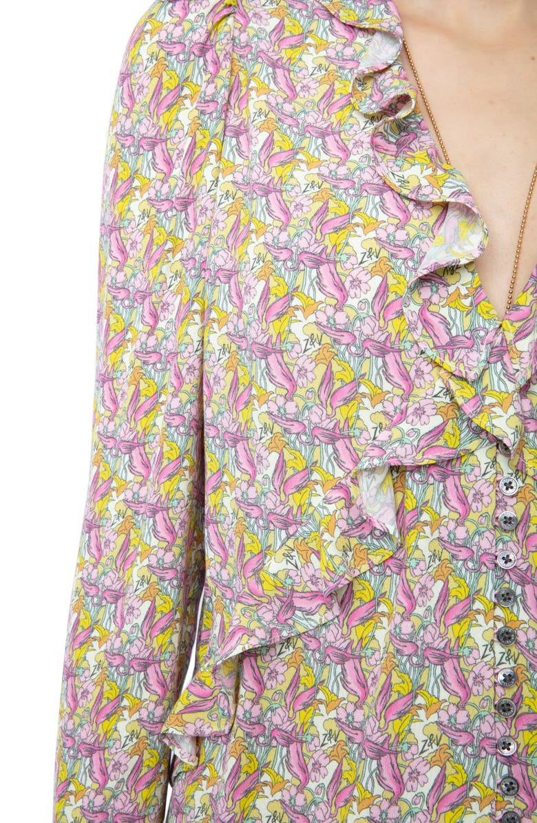 Zadig & Voltaire Tresse Liberty Wings Ruffle Button Front Blouse, Alternate, color, 