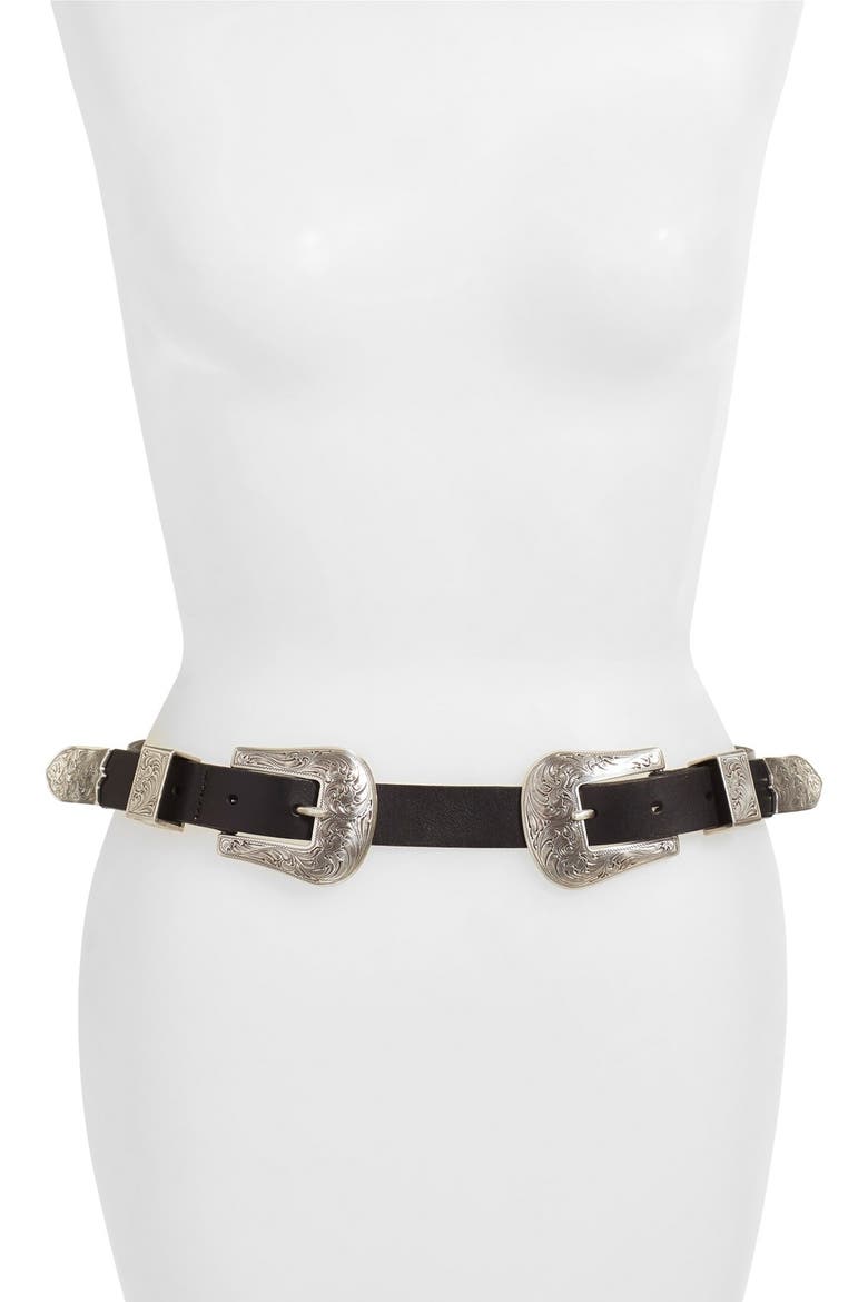 Double Buckle Western Belt, Main, color, BLACK