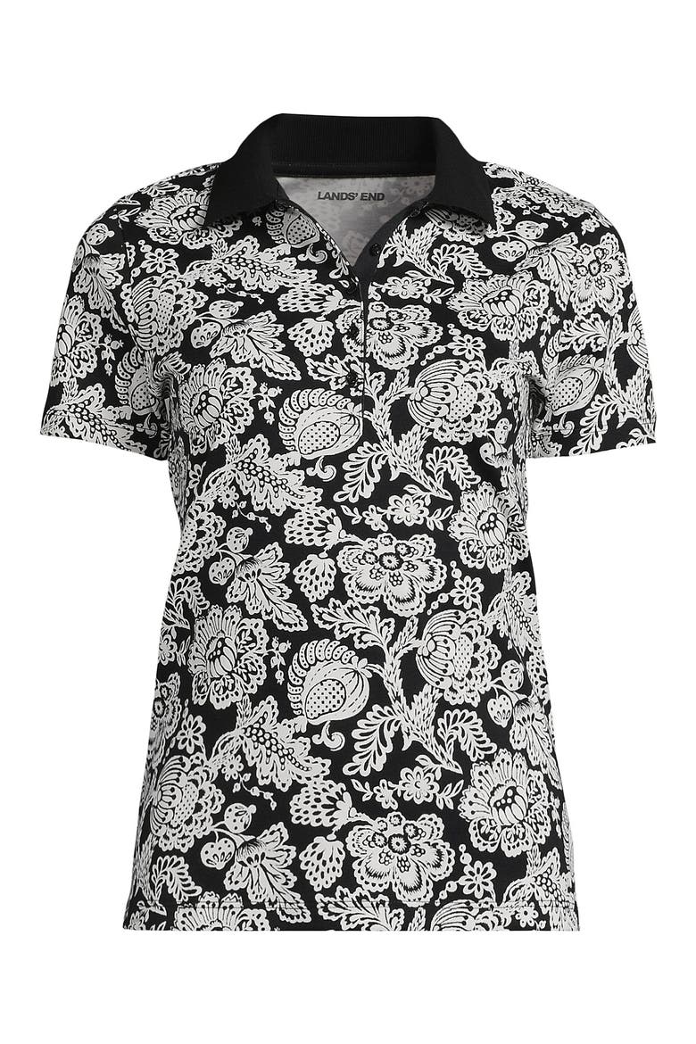 Plus Size Supima Cotton Polo Shirt, Alternate, color, Black/Ivory Floral Medley
