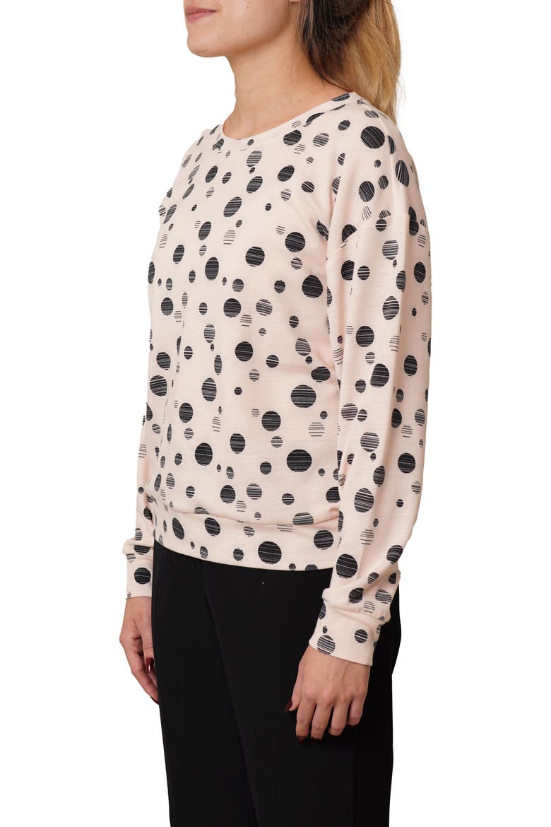 Drop Shoulder Dot French Terry Sweater, Alternate, color, PASTEL PINK/ BLACK