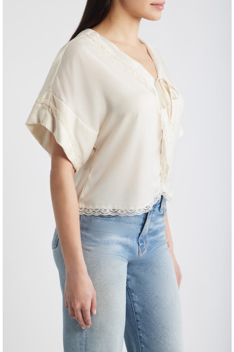 Lace Trim Dolman Sleeve Top, Alternate, color, ECRU