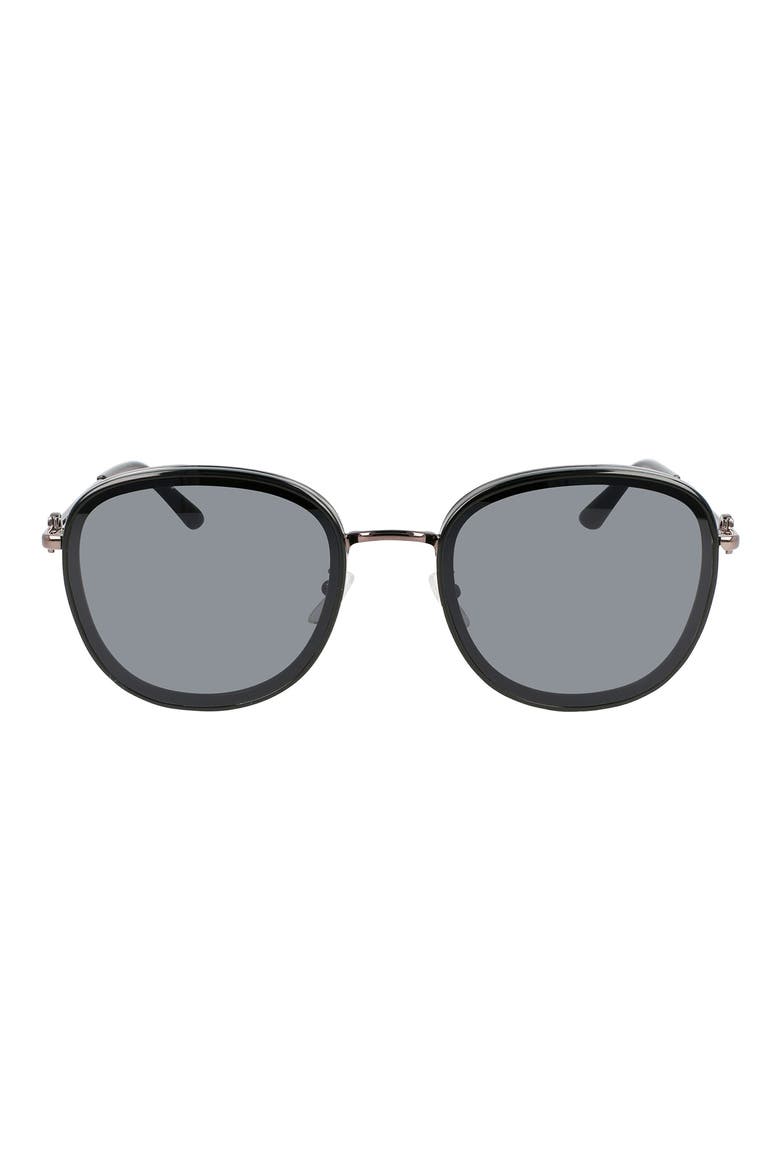 Salvatore Ferragamo 60mm Tea Cup Rectangle Sunglasses, Main, color, BLACK/ DARK RUTHENIUM