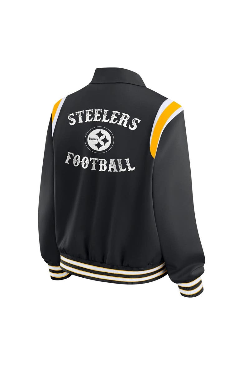 Women's WEAR by Erin Andrews Black Pittsburgh Steelers Varsity Lightweight Full-Snap Jacket, Alternate, color, Black