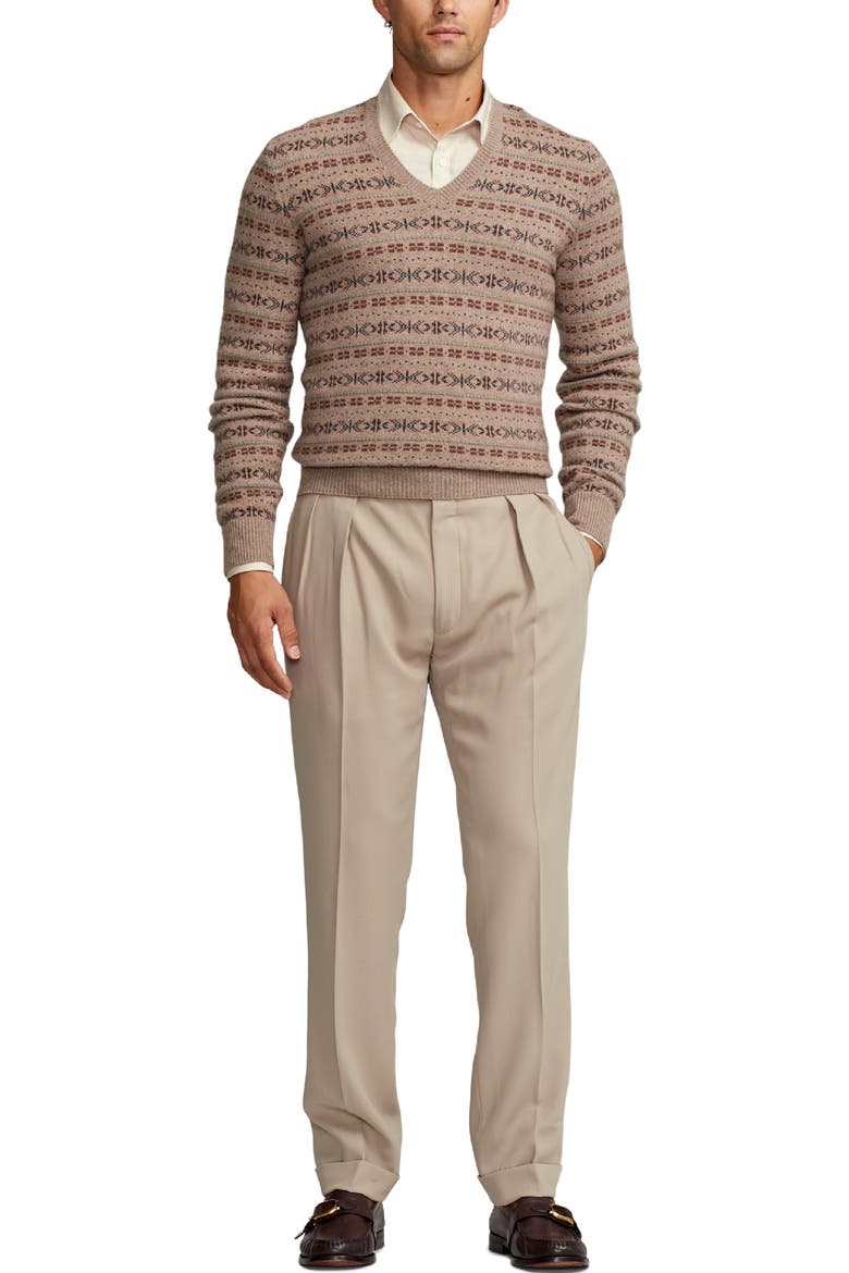 Fair Isle Cashmere V-Neck Sweater, Alternate, color, TAUPE MULTI