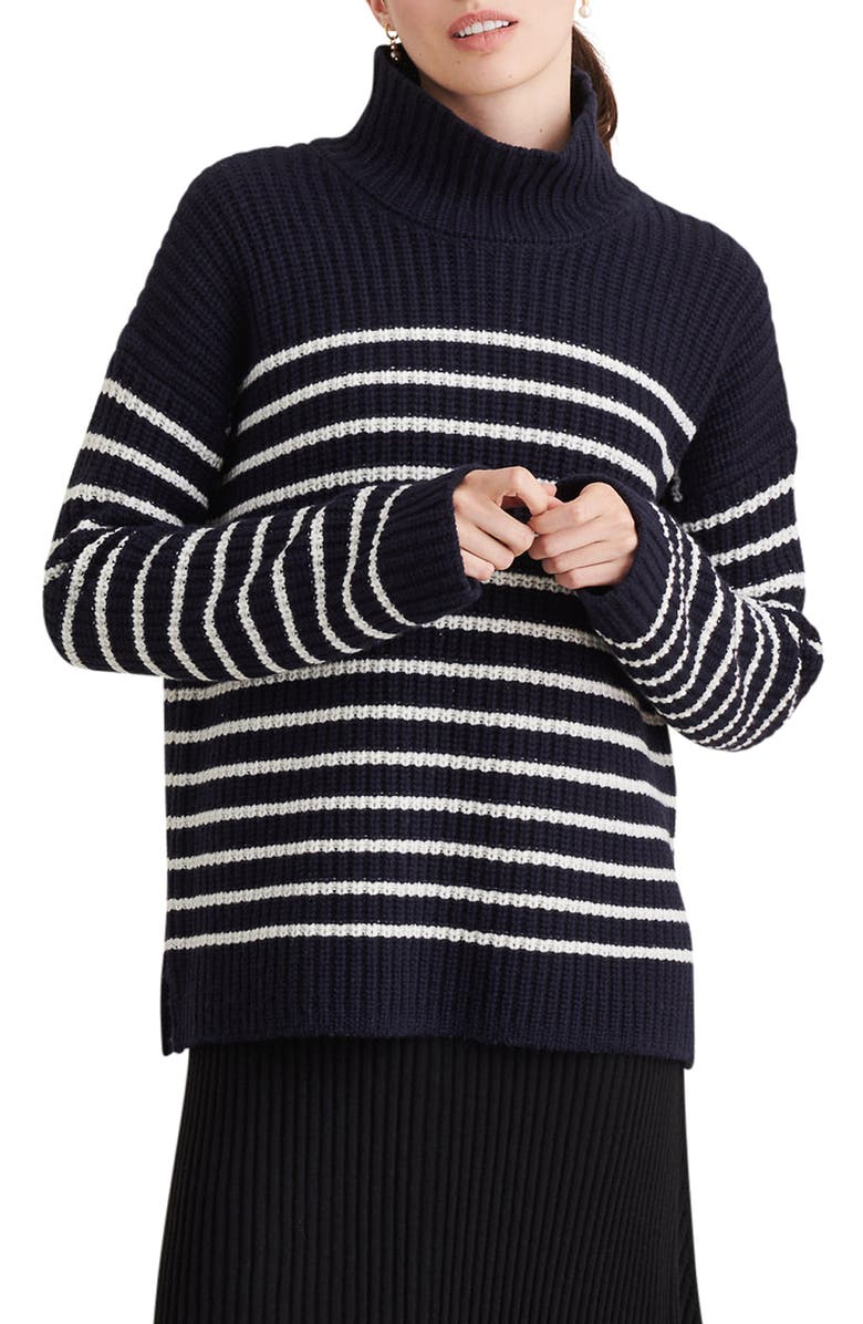 Alex Mill Seattle Stripe Mock Neck Merino Wool & Cashmere Sweater, Main, color,