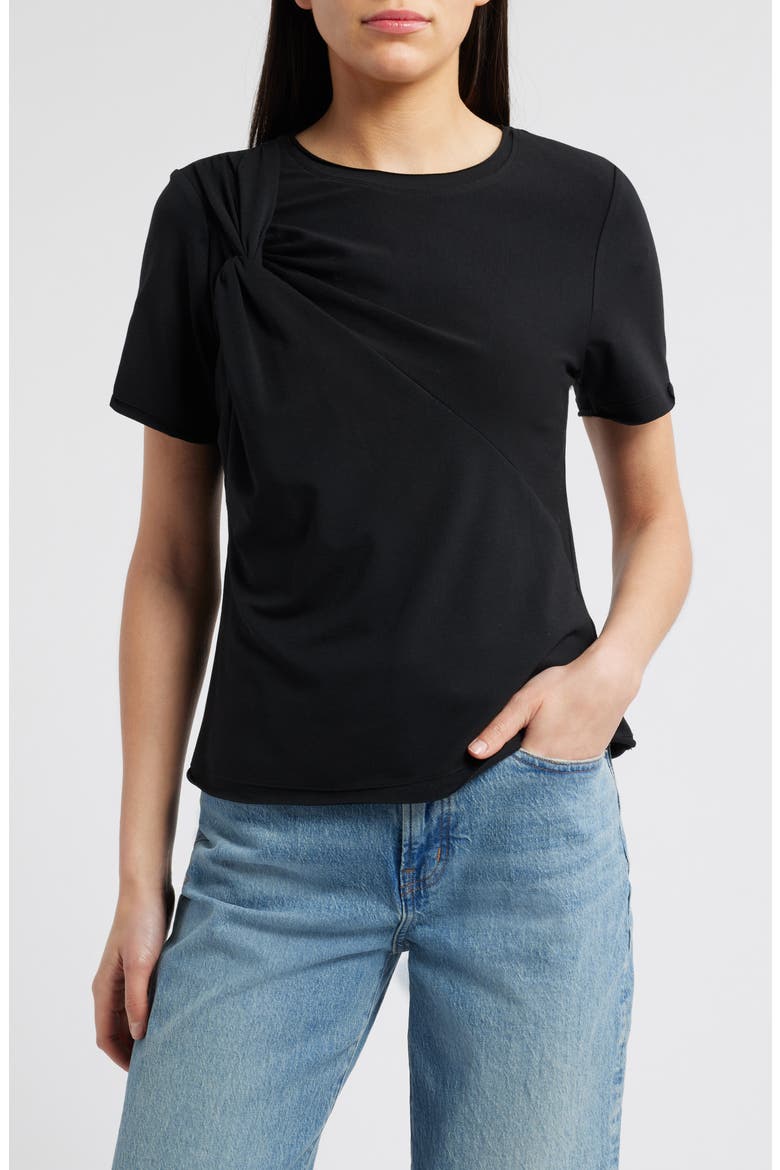Twist Front Stretch Cotton Modal T-Shirt, Main, color, BLACK