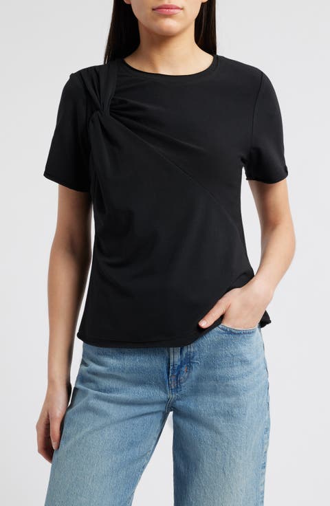 Twist Front Stretch Cotton Modal T-Shirt