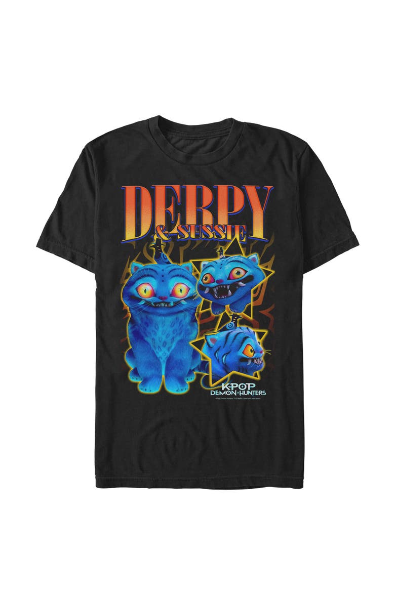 KPop Demon Hunters Men's KPop Demon Hunters Derpy and Sussie Friends  Graphic T-Shirt, Main, color, Black