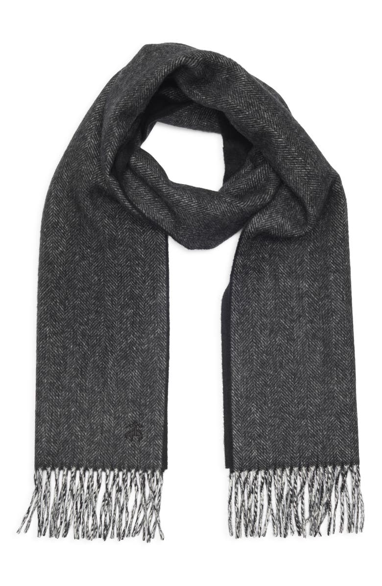 Brooks Brothers Herringbone Wool & Cashmere Blend Scarf, Main, color, Black