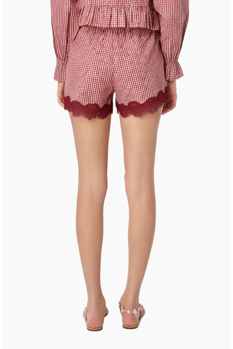 Cassandra Mid Rise Lace Trim Gingham Shorts, Alternate, color, BERRY GINGHAM