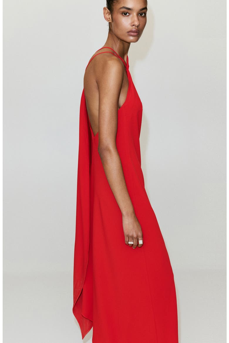 Asymmetric One-Shoulder Maxi Dress with Scarf, Alternate, color, RED