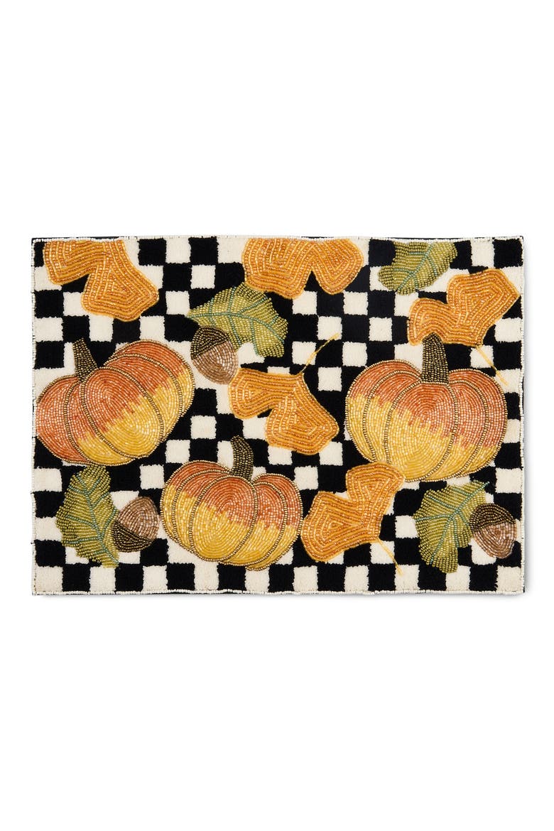 Beaded Checked Pumpkin Harvest Placemat, Main, color, MULTI
